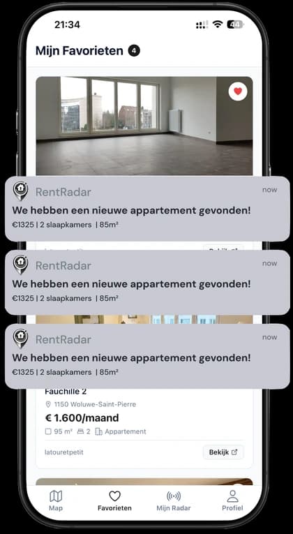 RentRadar app showing rental notifications